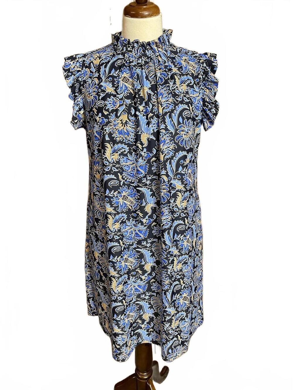 Jude Connally floral A-line dress with ruffled neckline large